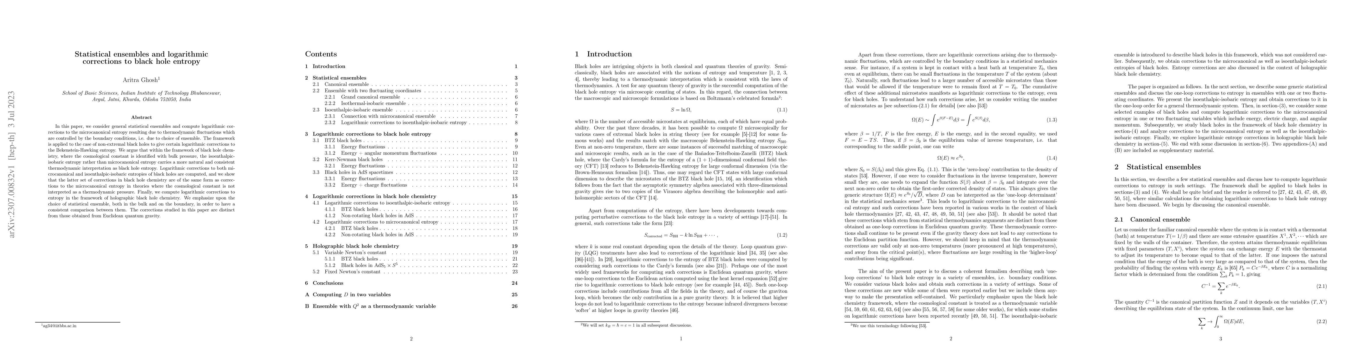 Thumbnail for Statistical ensembles and logarithmic corrections to black hole entropy