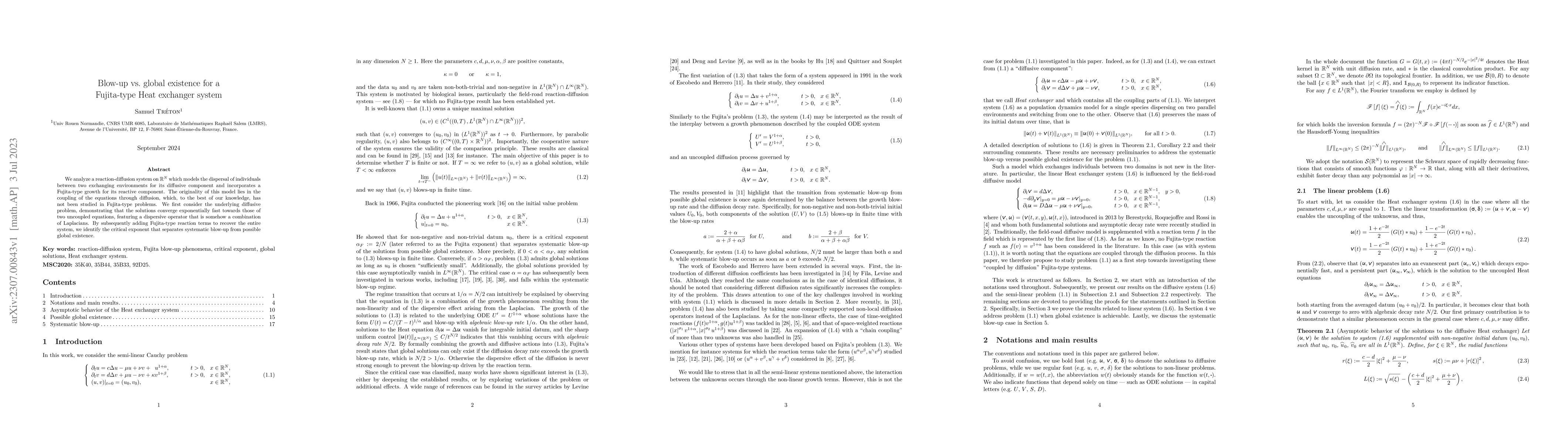Thumbnail for Blow-up vs. global existence for a Fujita-type Heat exchanger system