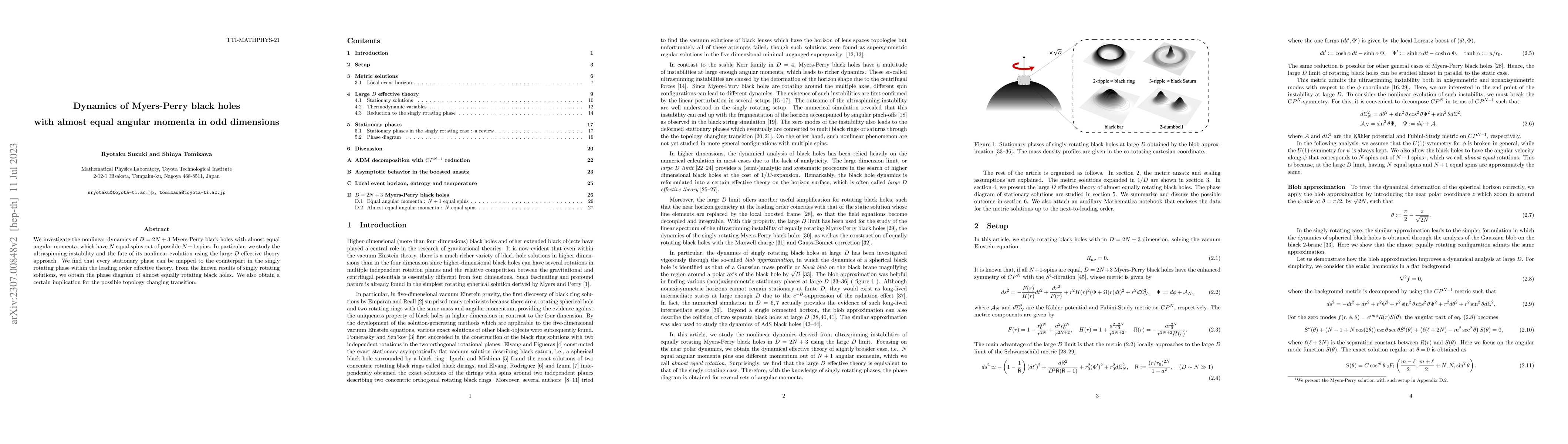 Thumbnail for Dynamics of Myers-Perry black holes with almost equal angular momenta in
  odd dimensions