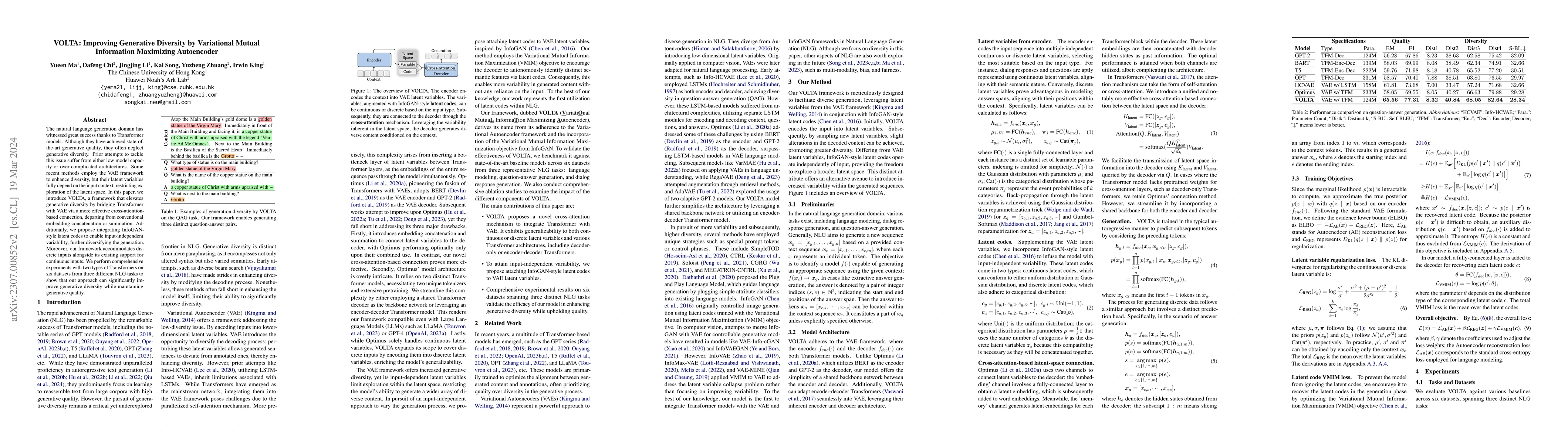 Thumbnail for VOLTA: Improving Generative Diversity by Variational Mutual Information
  Maximizing Autoencoder