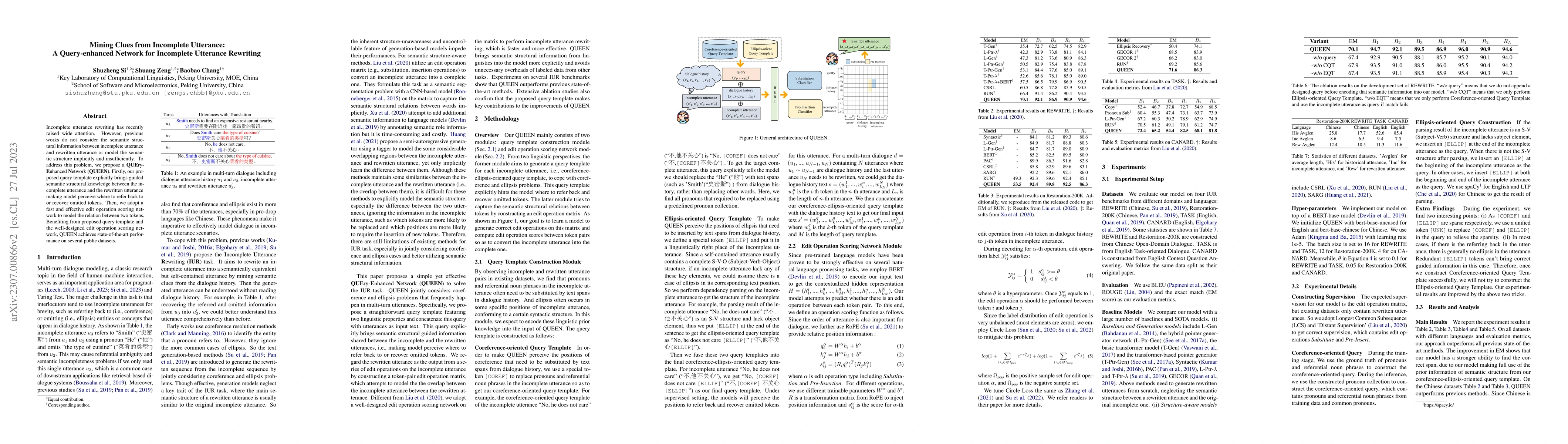 Thumbnail for Mining Clues from Incomplete Utterance: A Query-enhanced Network for
  Incomplete Utterance Rewriting