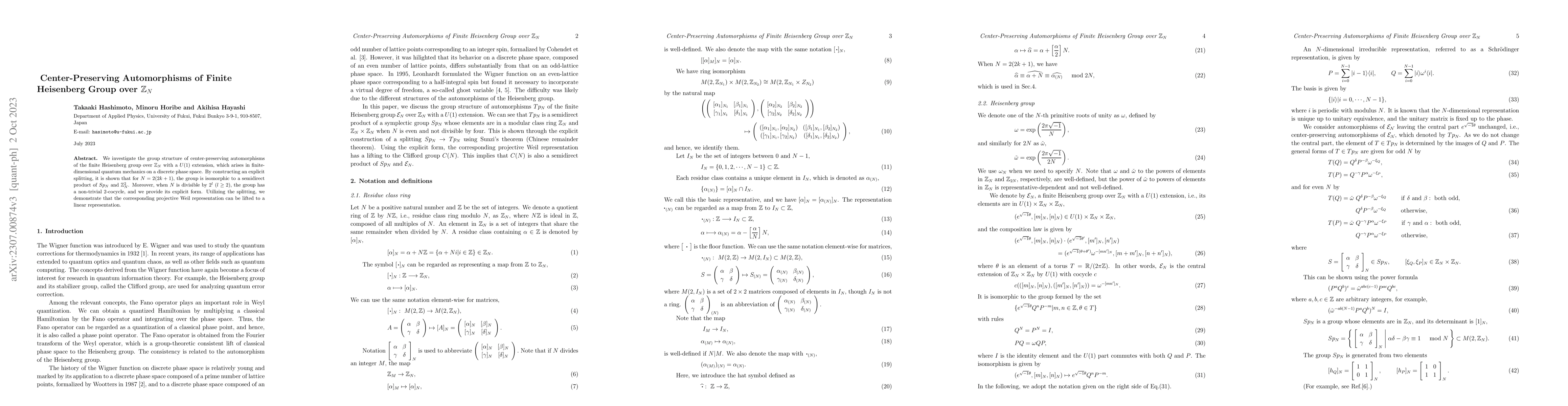 Thumbnail for Center Preserving Automorphisms of Finite Heisenberg Group over $\mathbb
  Z_N$