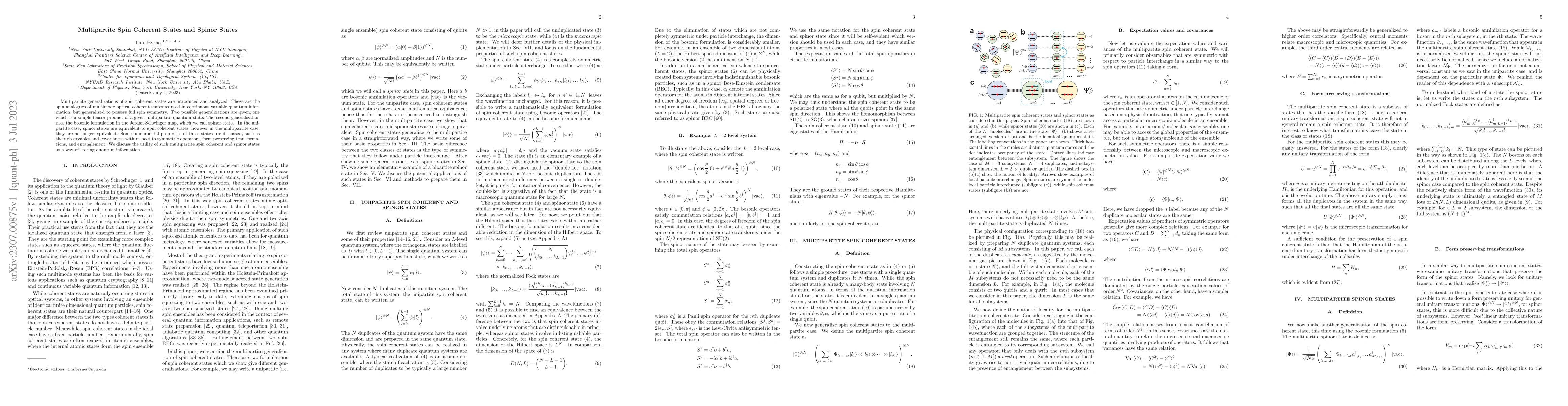 Thumbnail for Multipartite Spin Coherent States and Spinor States