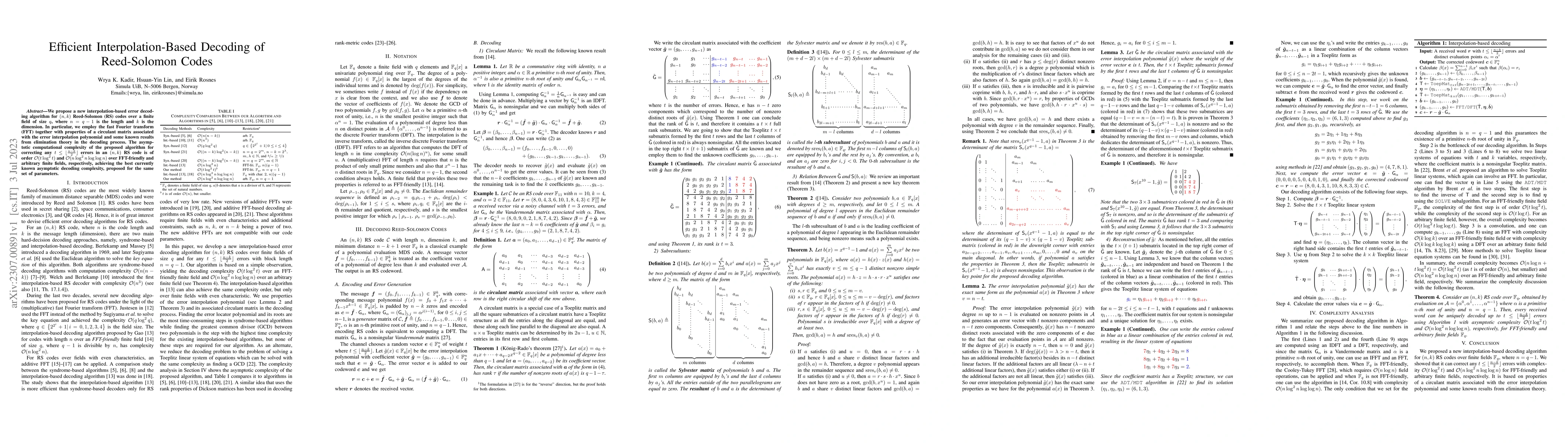 Thumbnail for Efficient Interpolation-Based Decoding of Reed-Solomon Codes