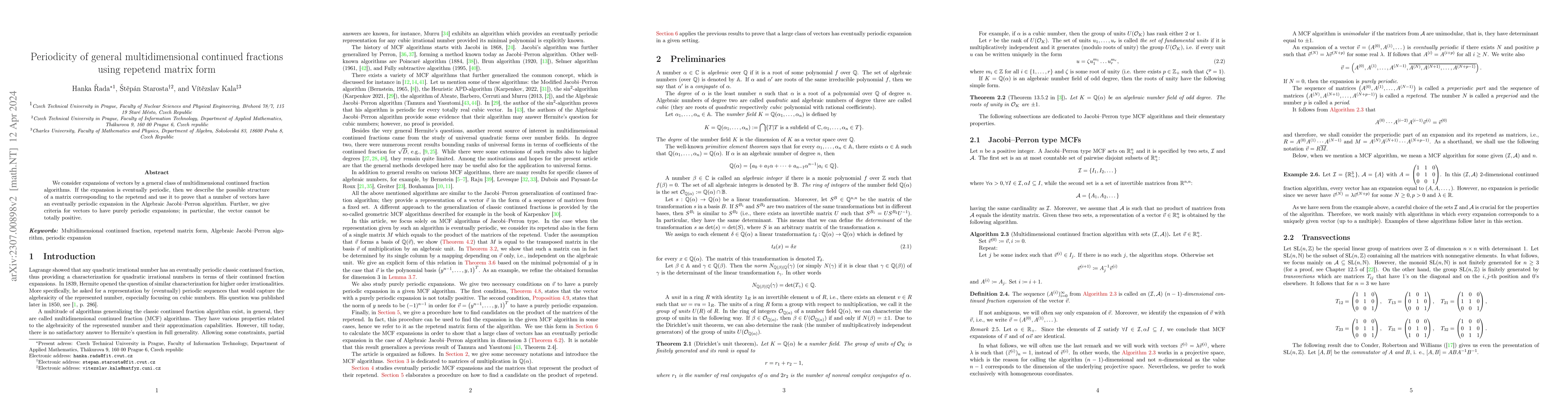 Thumbnail for Periodicity of general multidimensional continued fractions using
  repetend matrix form
