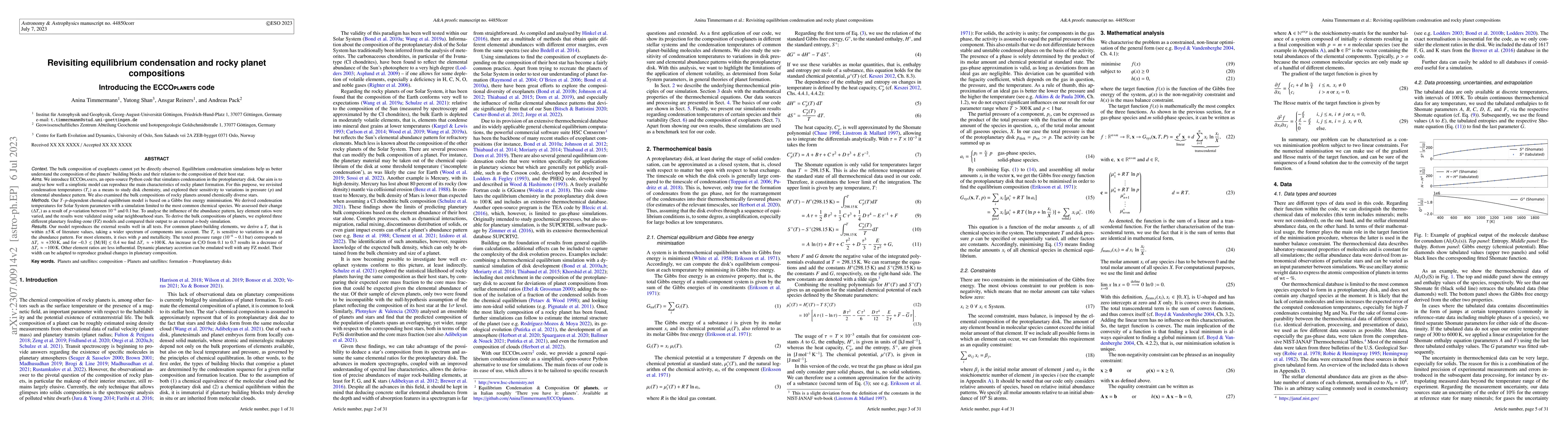 Thumbnail for Revisiting equilibrium condensation and rocky planet compositions:
  Introducing the ECCOplanets code