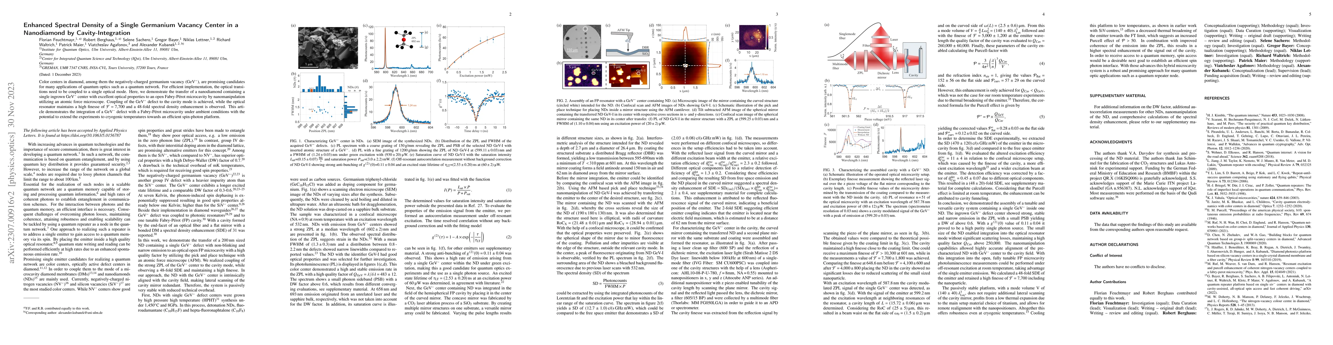 Thumbnail for Enhanced Spectral Density of a Single Germanium Vacancy Center in a
  Nanodiamond by Cavity-Integration