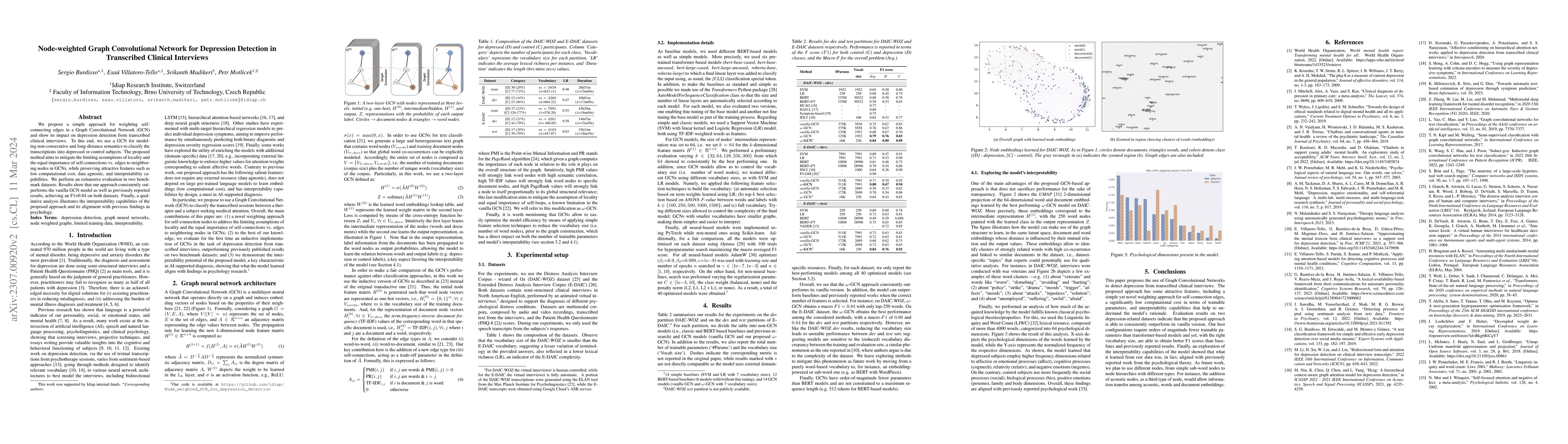 Thumbnail for Node-weighted Graph Convolutional Network for Depression Detection in
  Transcribed Clinical Interviews