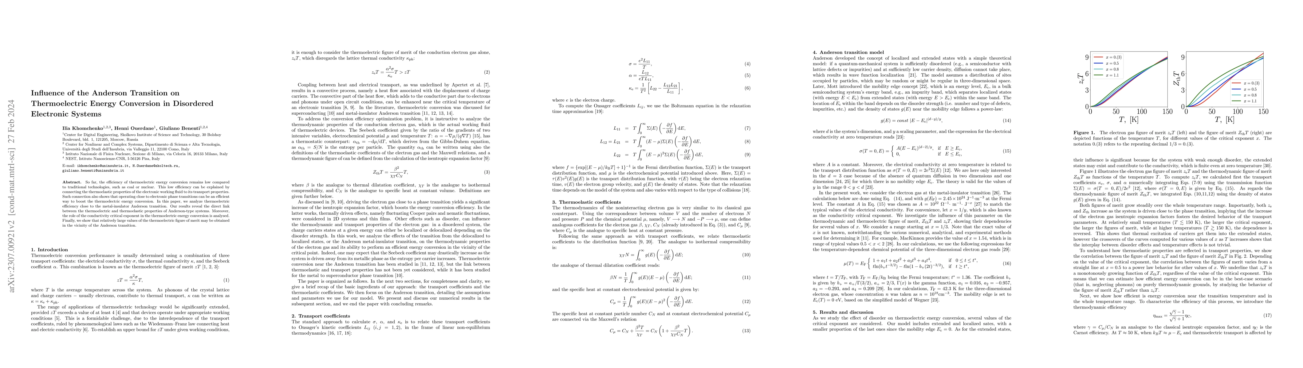 Thumbnail for Influence of the Anderson transition on thermoelectric energy conversion
  in disordered electronic systems