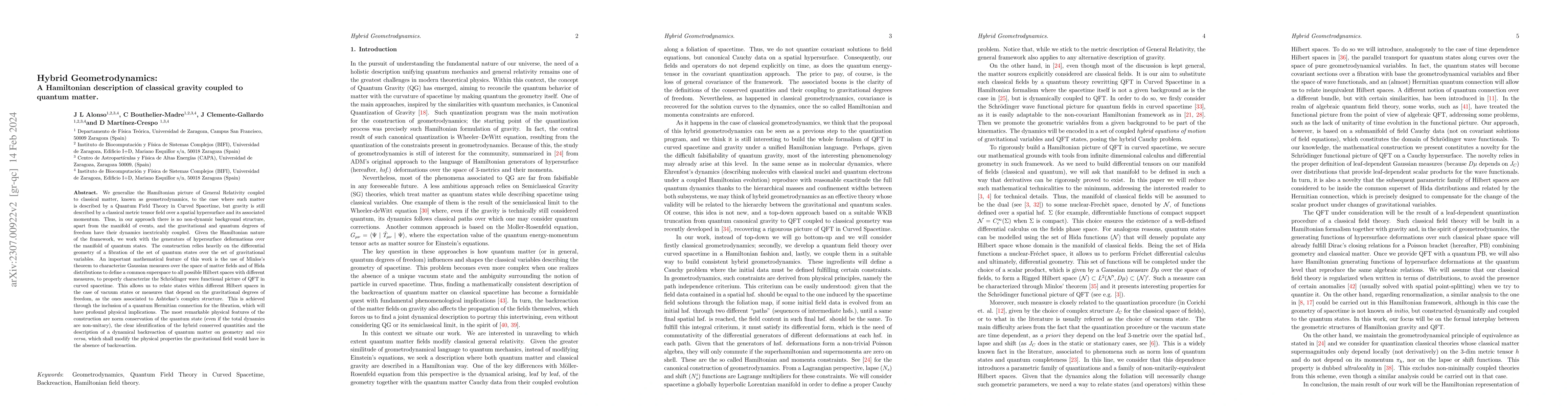 Thumbnail for Hybrid Geometrodynamics: A Hamiltonian description of classical gravity
  coupled to quantum matter