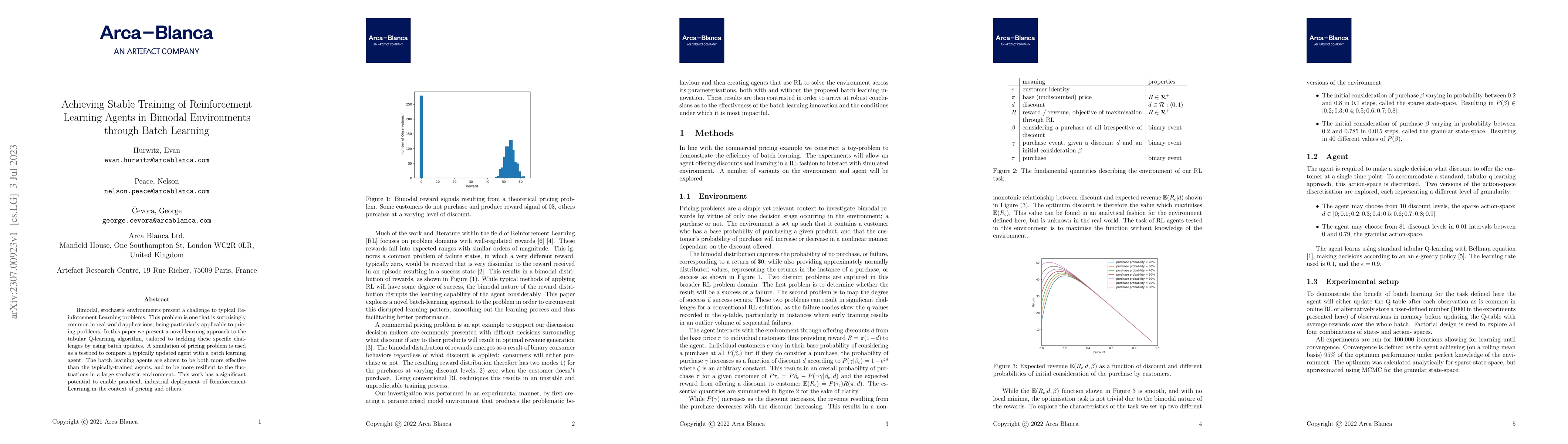 Thumbnail for Achieving Stable Training of Reinforcement Learning Agents in Bimodal
  Environments through Batch Learning
