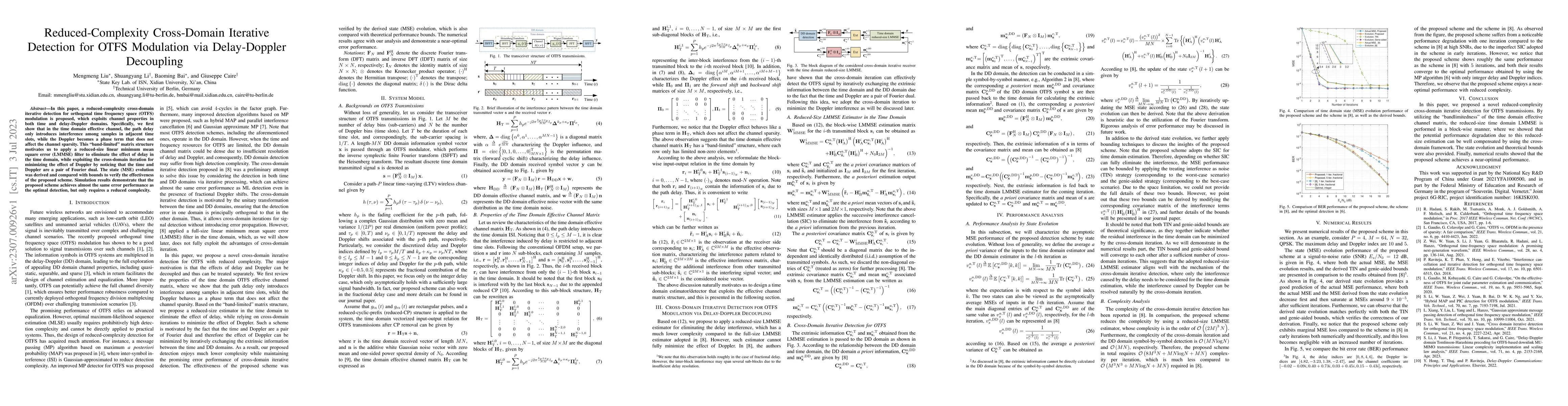 Thumbnail for Reduced-Complexity Cross-Domain Iterative Detection for OTFS Modulation
  via Delay-Doppler Decoupling