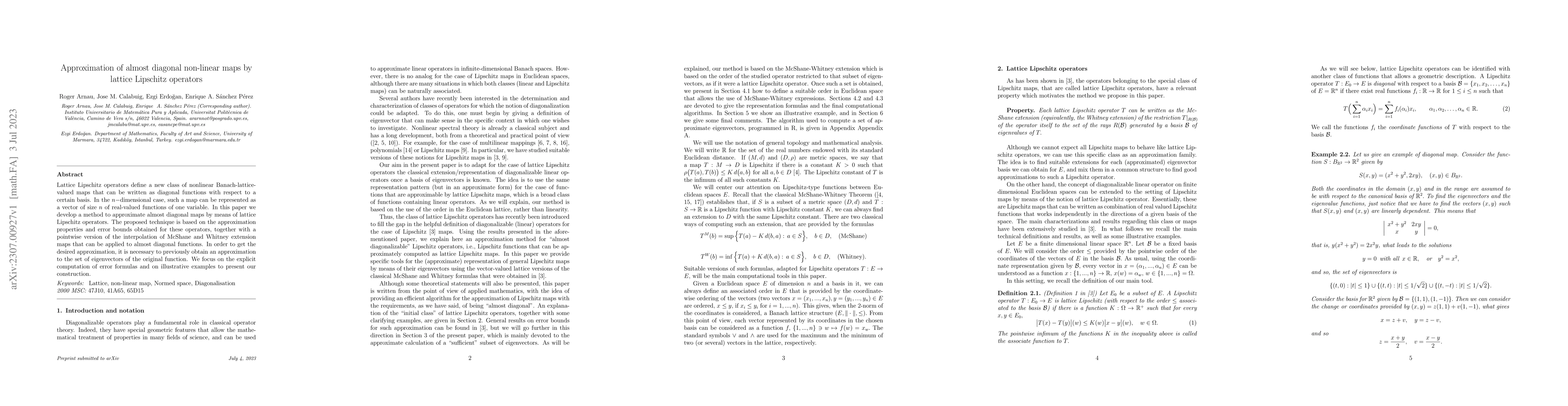 Thumbnail for Approximation of almost diagonal non-linear maps by lattice Lipschitz
  operators