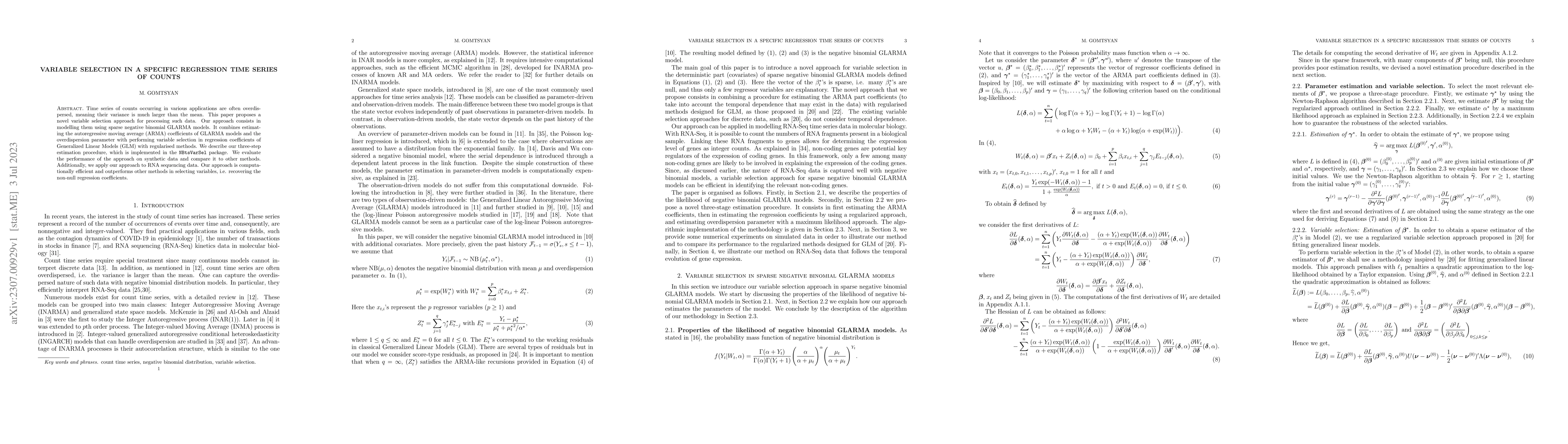 Thumbnail for Variable selection in a specific regression time series of counts