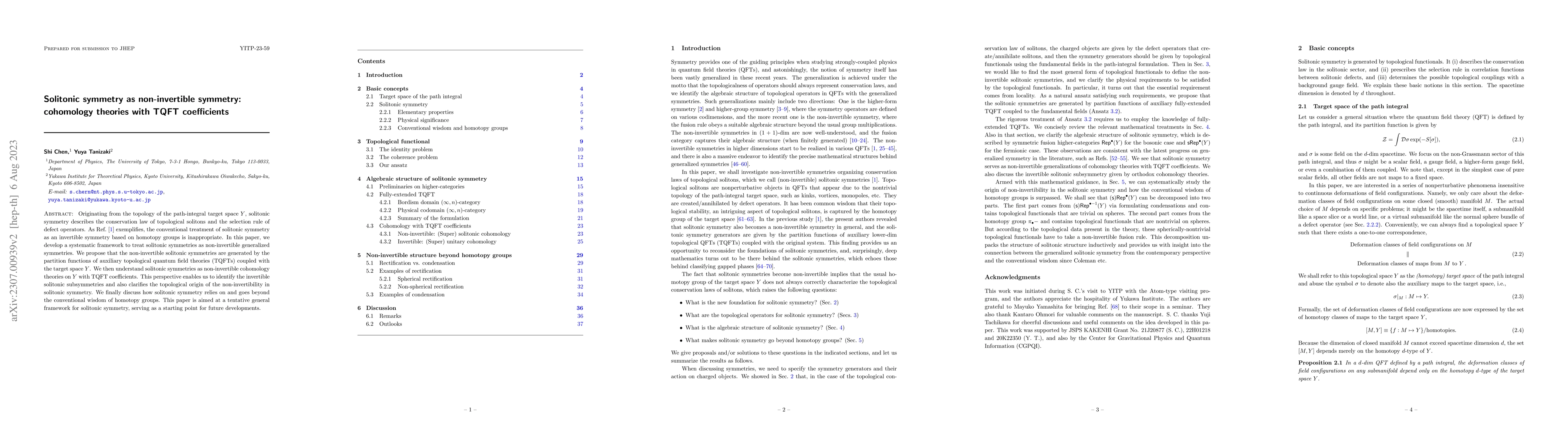 Thumbnail for Solitonic symmetry as non-invertible symmetry: cohomology theories with
  TQFT coefficients