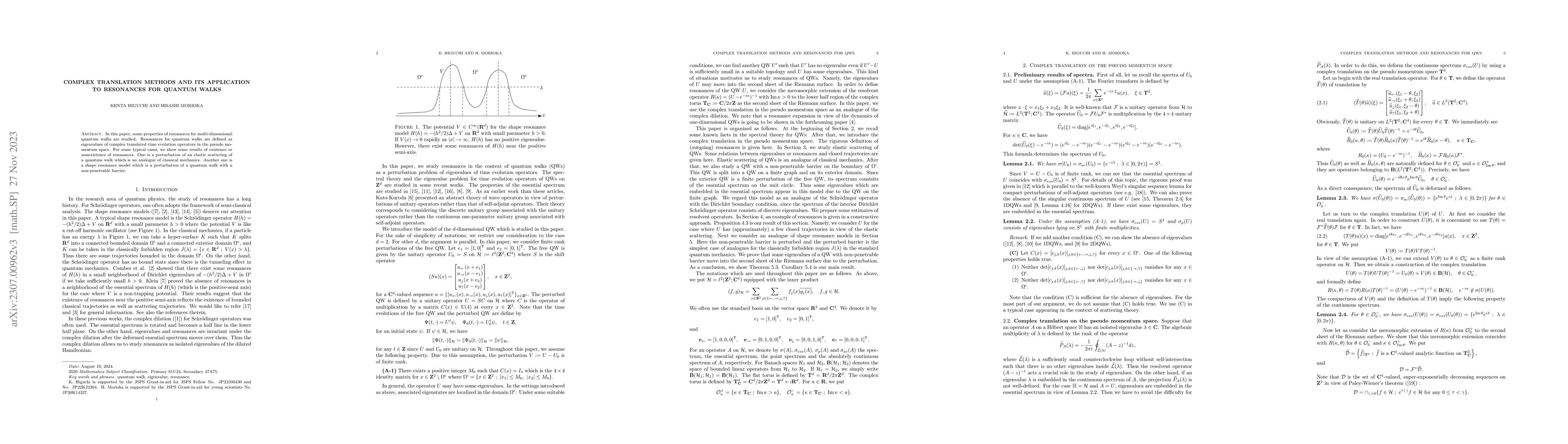 Thumbnail for Complex translation methods and its application to resonances for
  quantum walks