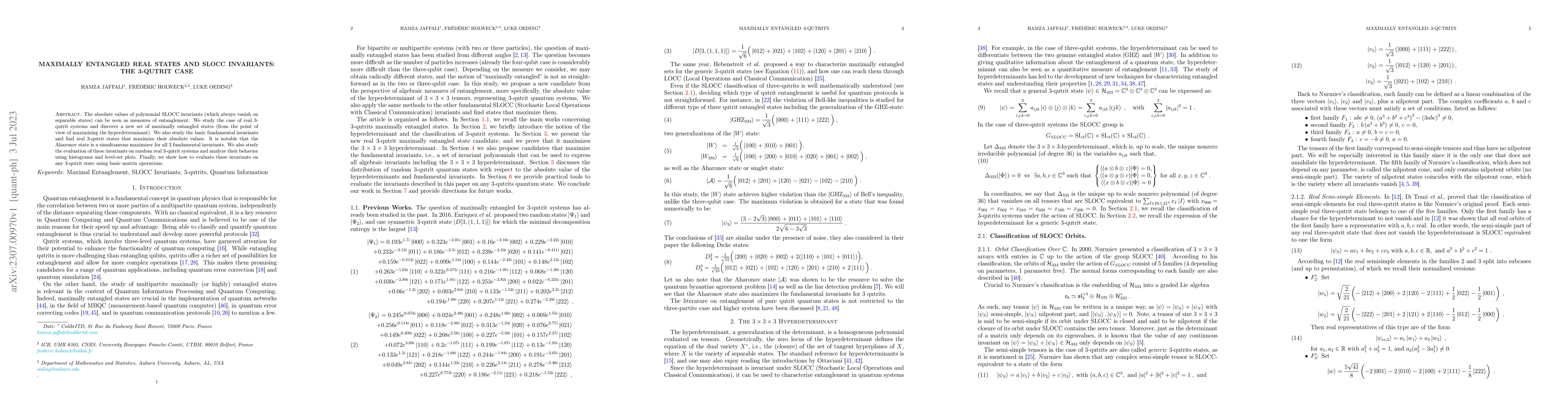 Thumbnail for Maximally entangled real states and SLOCC invariants: the 3-qutrit case