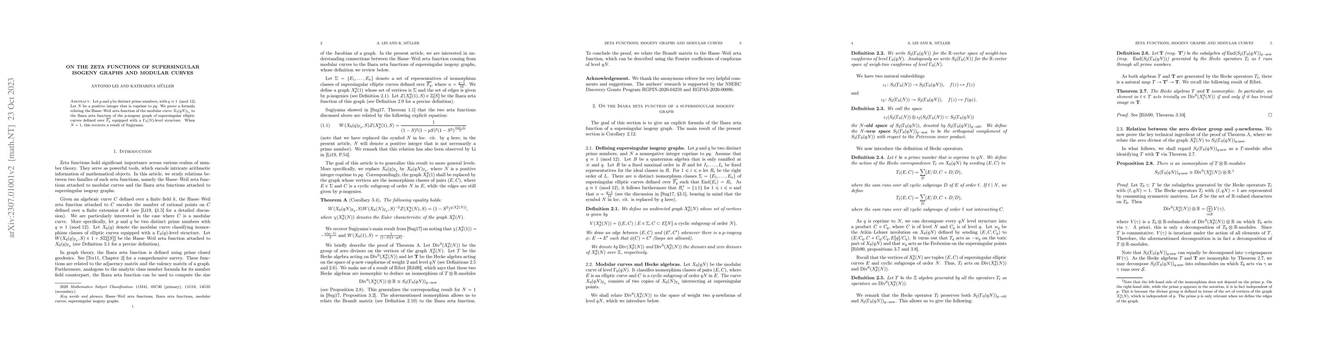 Thumbnail for On the Zeta functions of supersingular isogeny graphs and modular curves
