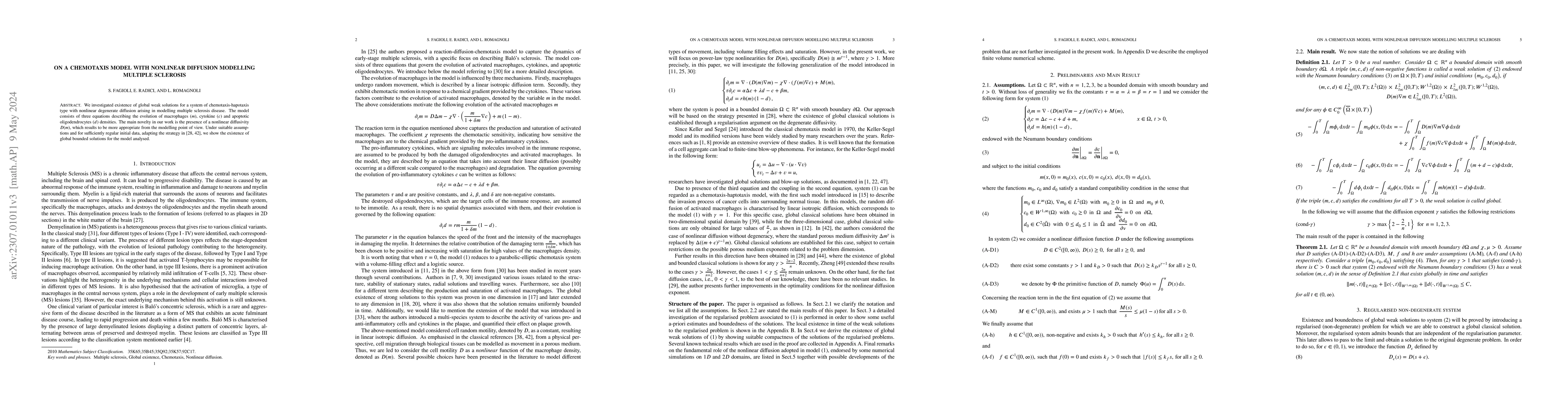 Thumbnail for On a chemotaxis model with nonlinear diffusion modelling multiple
  sclerosis