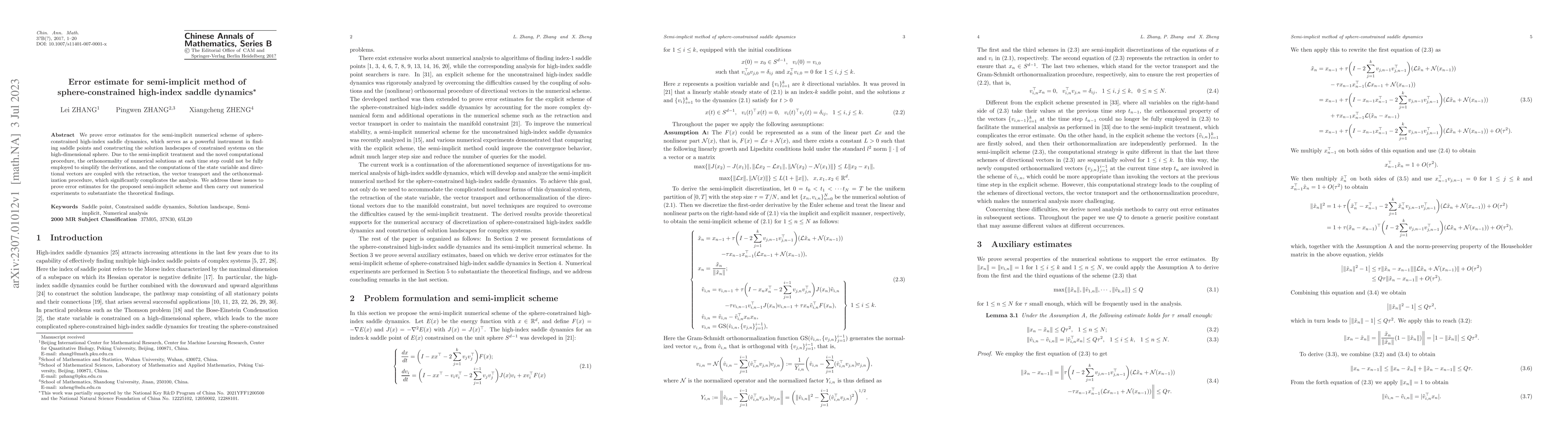 Thumbnail for Error estimate for semi-implicit method of sphere-constrained high-index
  saddle dynamics