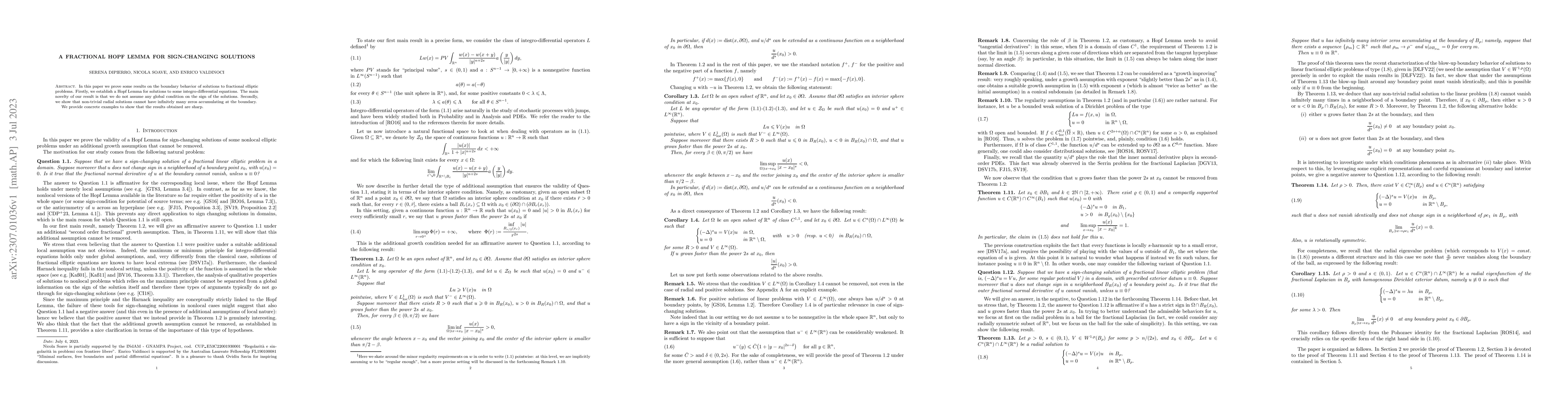 Thumbnail for A fractional Hopf Lemma for sign-changing solutions
