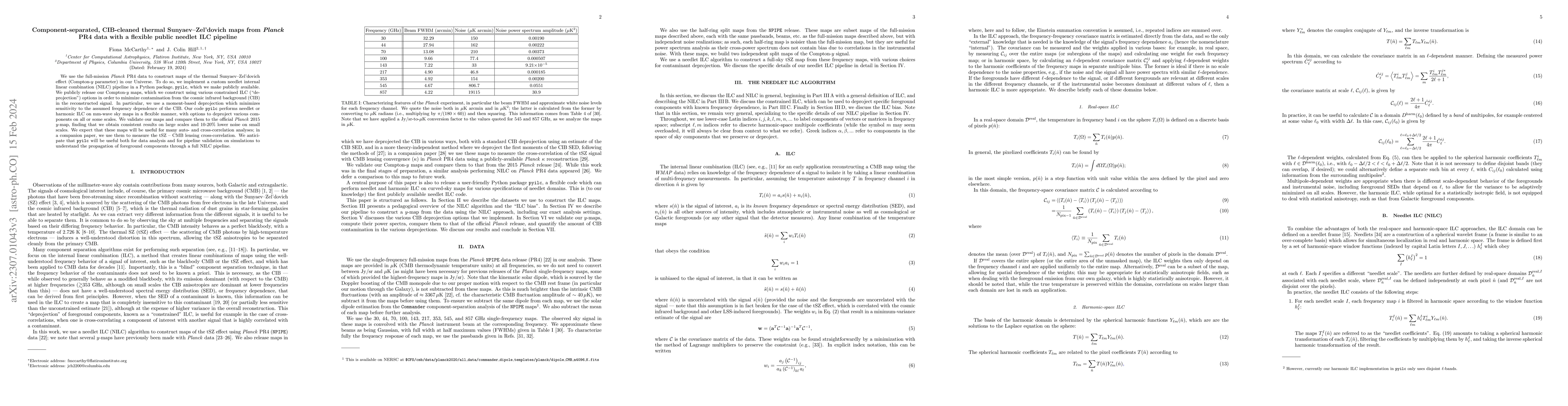 Thumbnail for Component-separated, CIB-cleaned thermal Sunyaev--Zel'dovich maps from
  $\textit{Planck}$ PR4 data with a flexible public needlet ILC pipeline