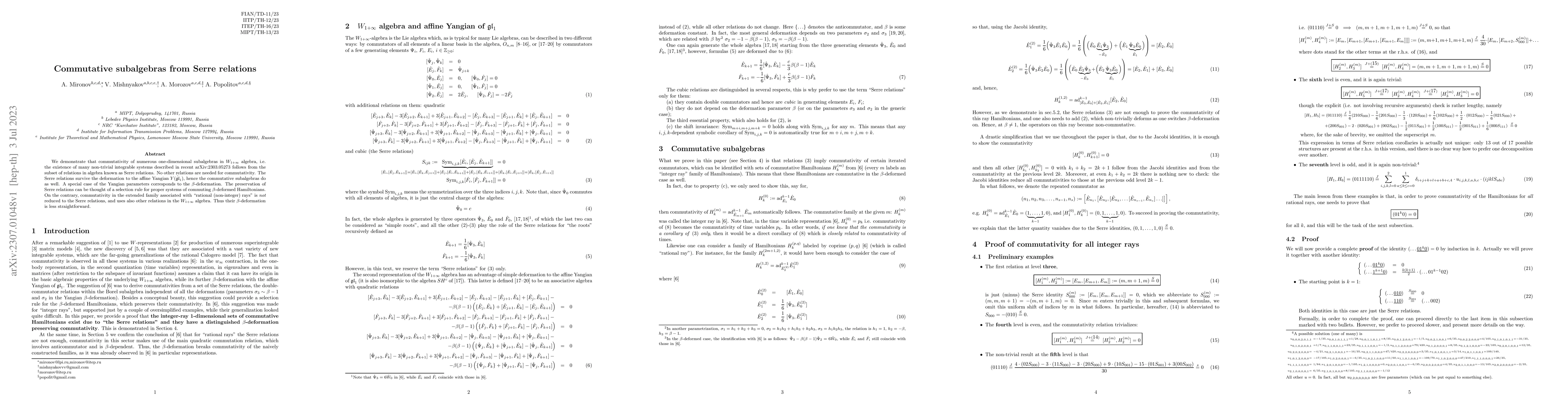 Thumbnail for Commutative subalgebras from Serre relations