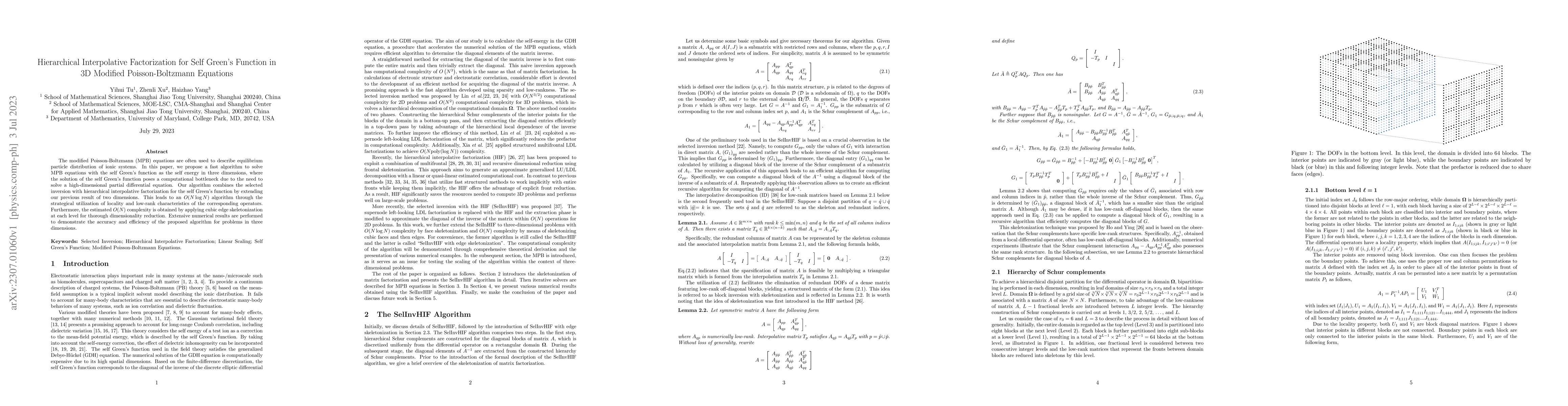 Thumbnail for Hierarchical Interpolative Factorization for Self Green's Function in 3D
  Modified Poisson-Boltzmann Equations