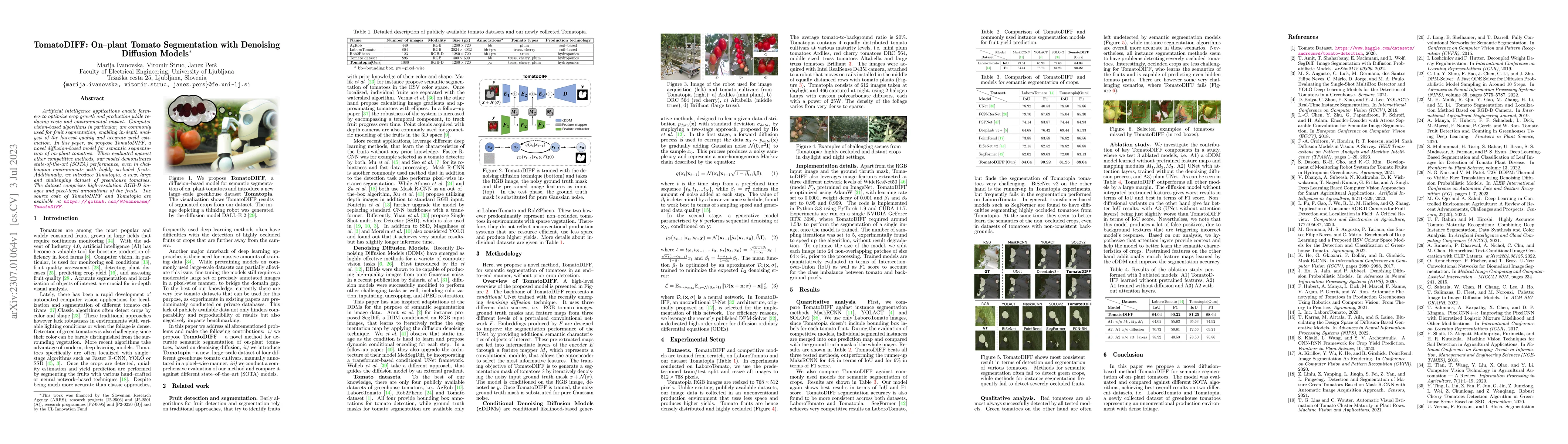 Thumbnail for TomatoDIFF: On-plant Tomato Segmentation with Denoising Diffusion Models