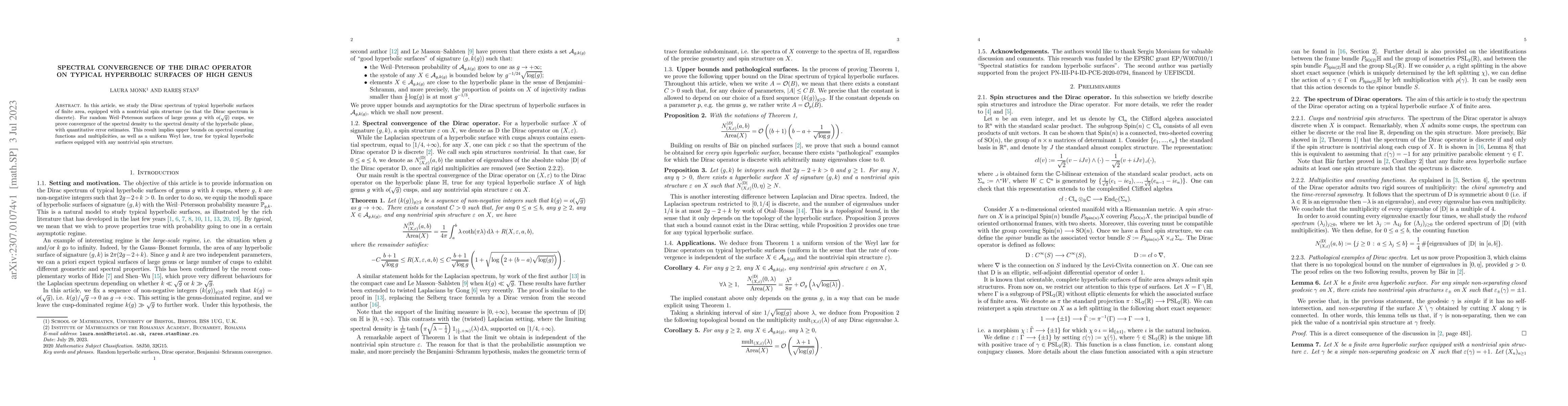 Thumbnail for Spectral convergence of the Dirac operator on typical hyperbolic
  surfaces of high genus