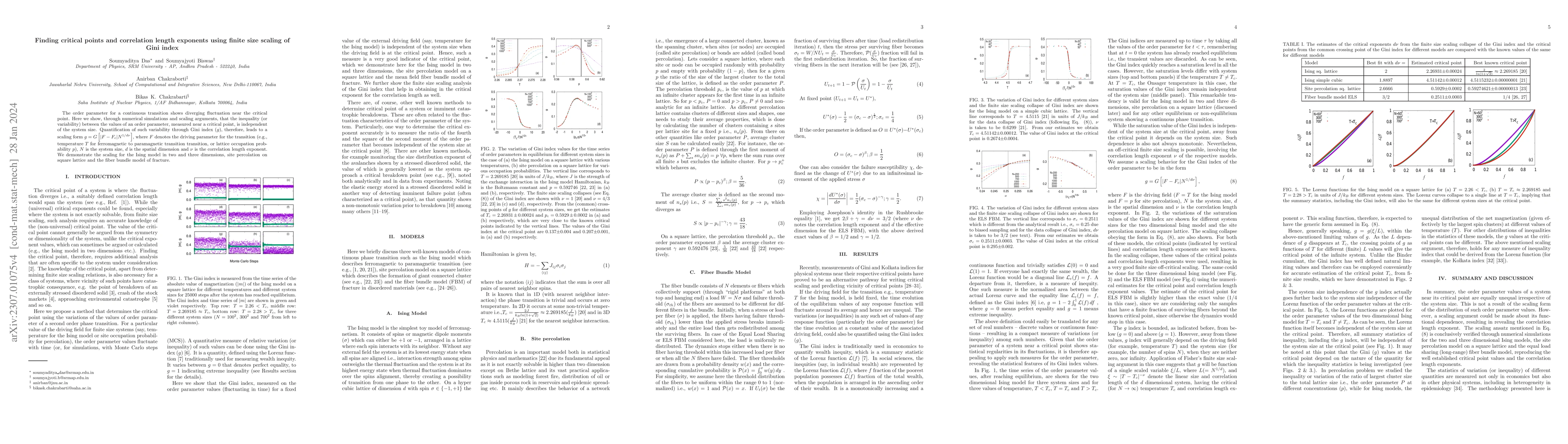 Thumbnail for Finding critical points and correlation length exponents using finite
  size scaling of Gini index