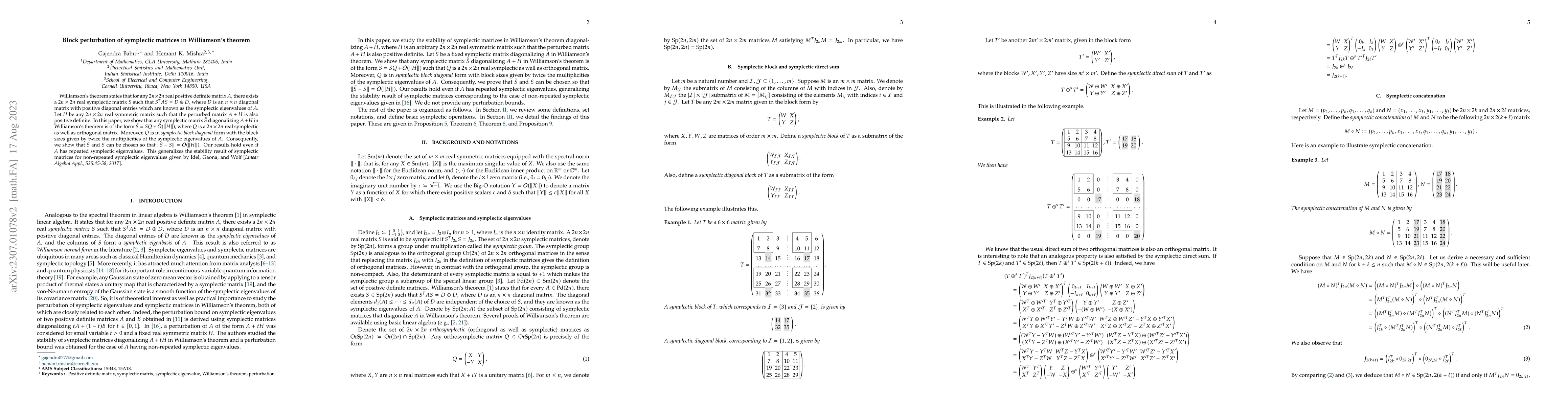 Thumbnail for Block perturbation of symplectic matrices in Williamson's theorem