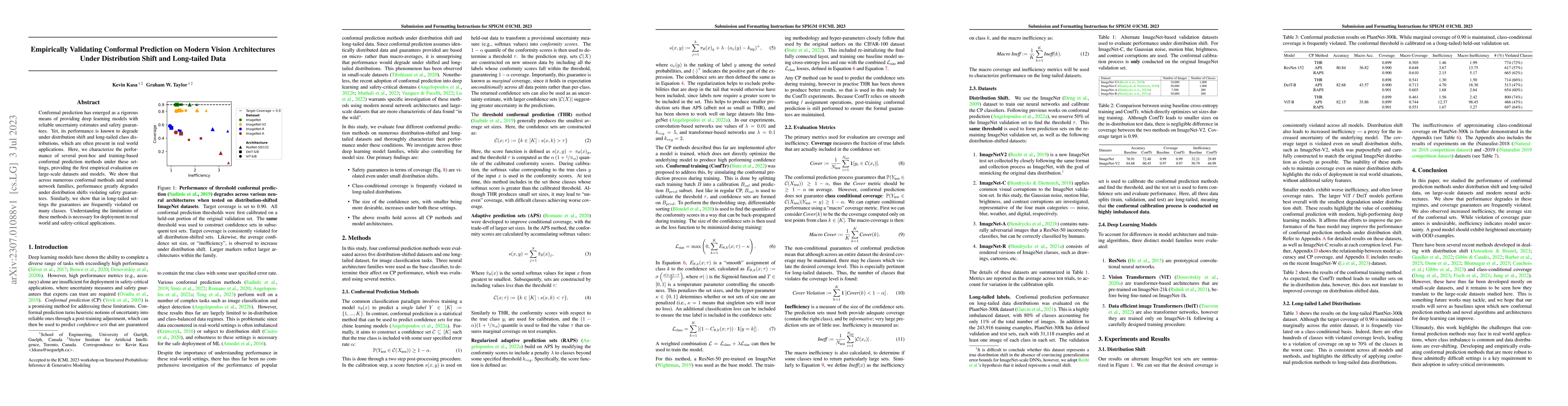 Thumbnail for Empirically Validating Conformal Prediction on Modern Vision
  Architectures Under Distribution Shift and Long-tailed Data