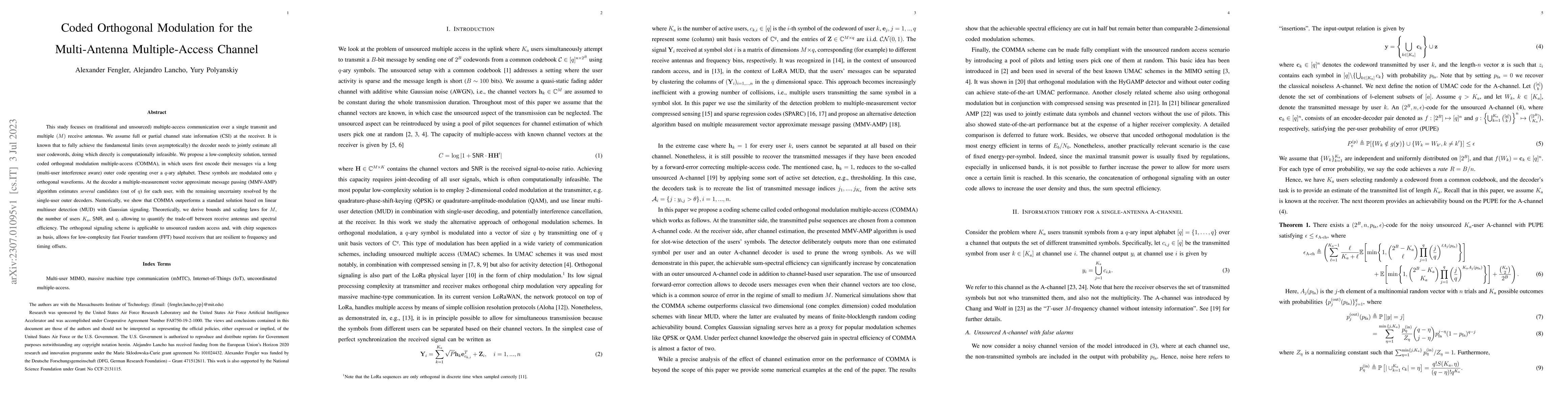Thumbnail for Coded Orthogonal Modulation for the Multi-Antenna Multiple-Access
  Channel