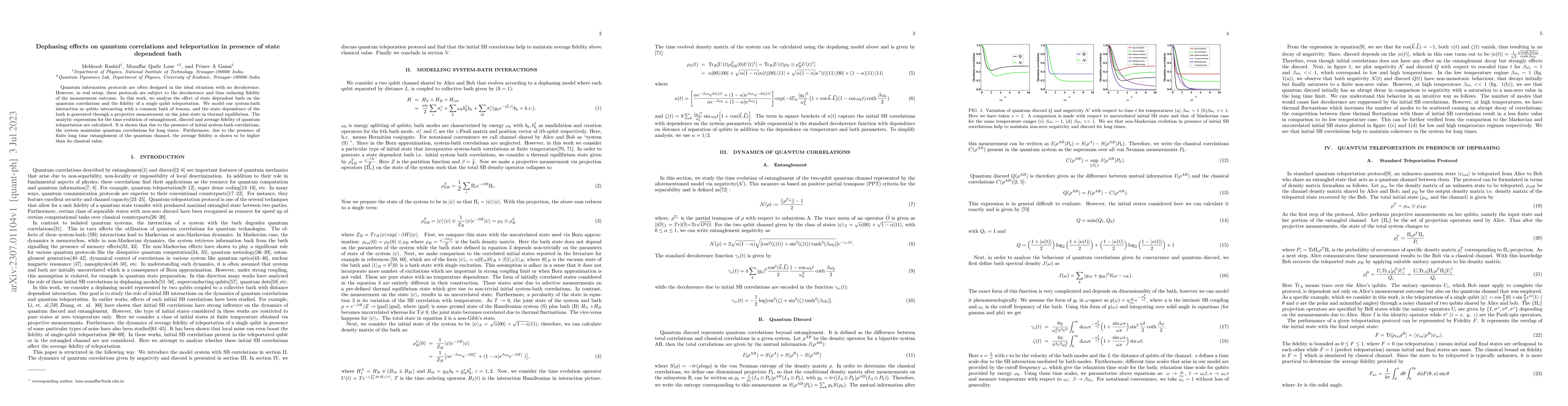 Thumbnail for Dephasing effects on quantum correlations and teleportation in presence
  of state dependent bath