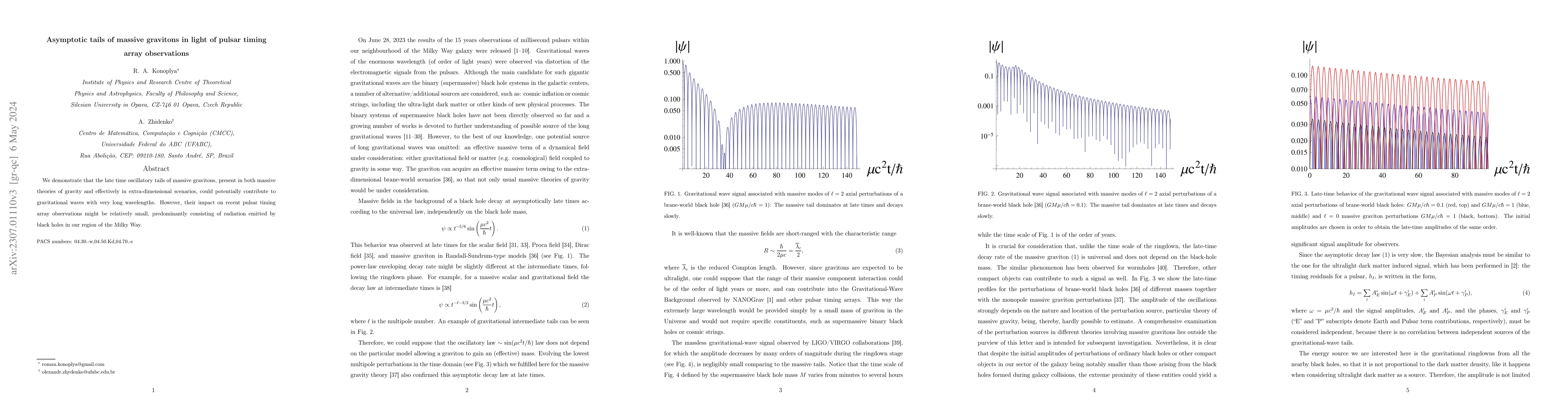 Thumbnail for Asymptotic tails of massive gravitons in light of pulsar timing array
  observations