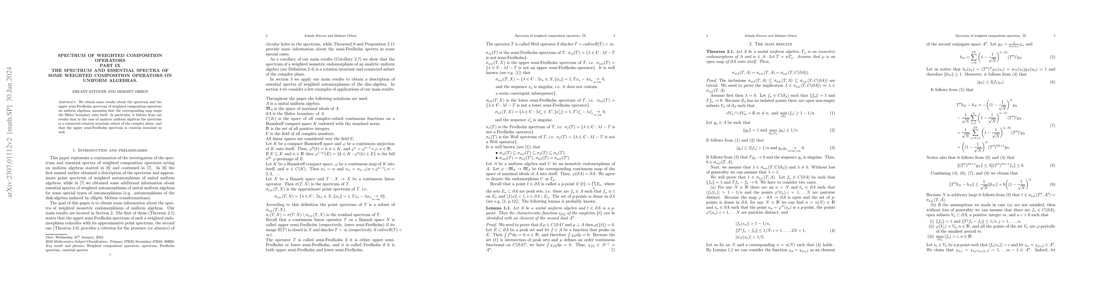 Thumbnail for Spectrum of Weighted Composition Operators. Part IX. The spectrum and
  essential spectra of some weighted composition operators on uniform algebras