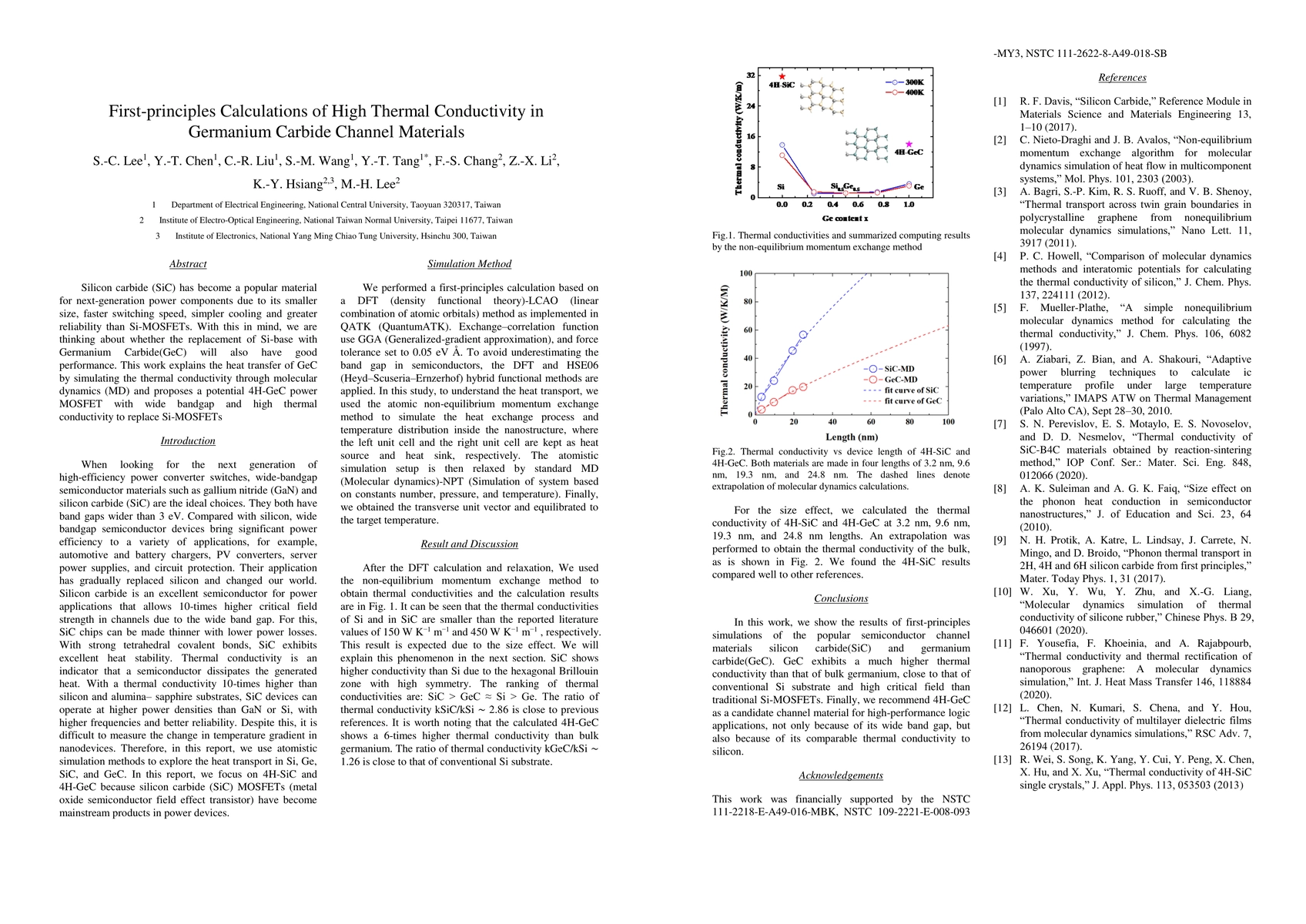 Thumbnail for First-principles Calculations of High Thermal Conductivity in Germanium
  Carbide Channel Materials