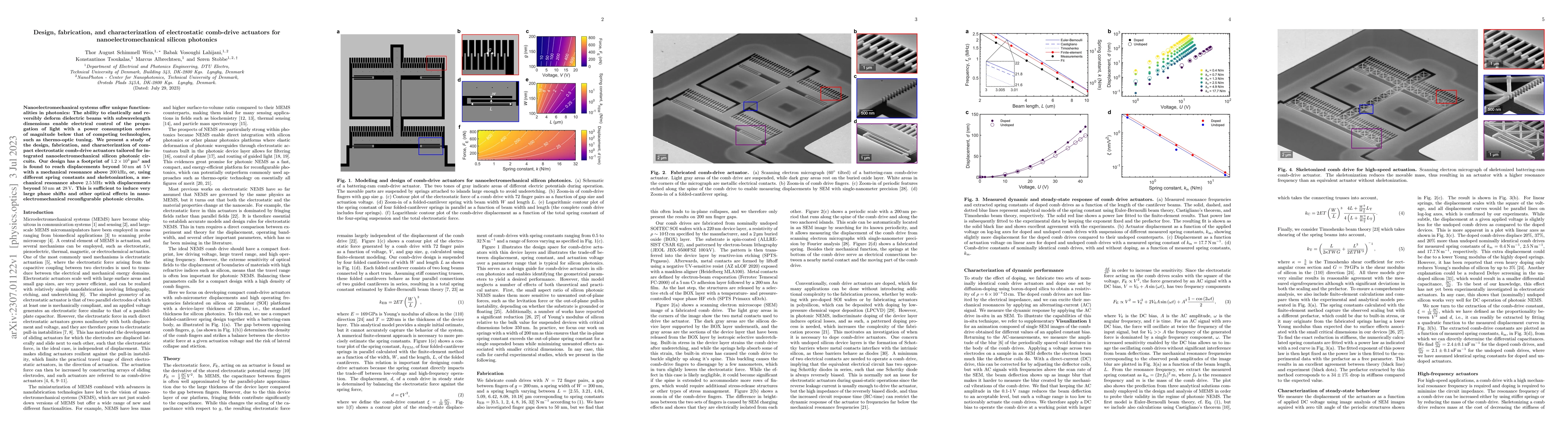 Thumbnail for Design, fabrication, and characterization of electrostatic comb-drive
  actuators for nanoelectromechanical silicon photonics