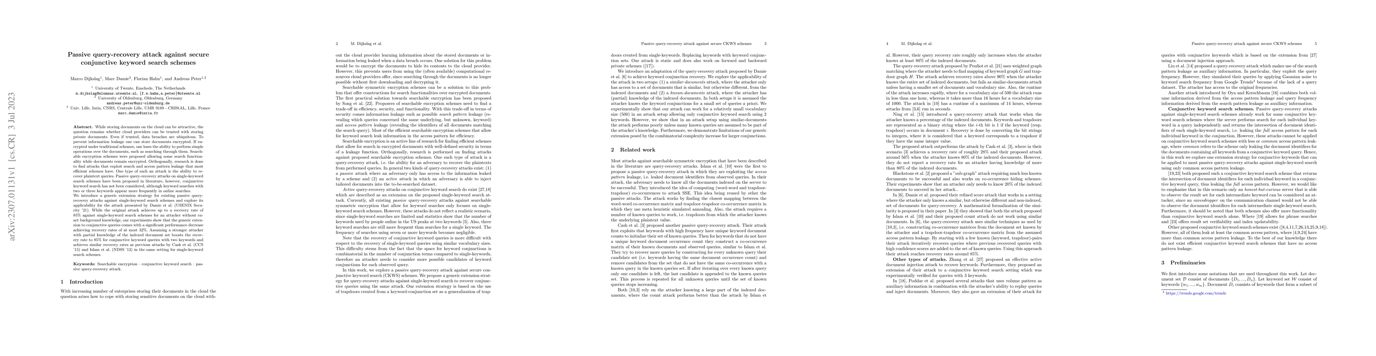 Thumbnail for Passive Query-Recovery Attack Against Secure Conjunctive Keyword Search
  Schemes