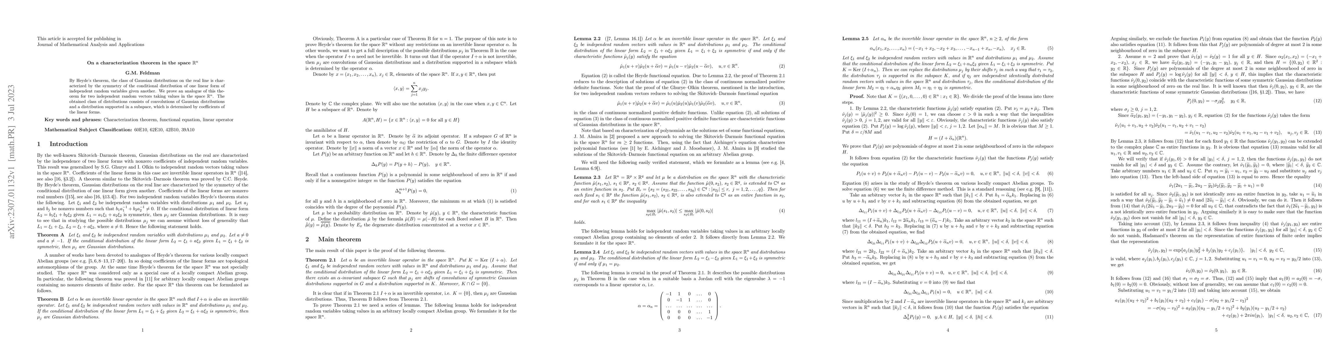 Thumbnail for On a characterization theorem in the space $\mathbb{R}^n$
