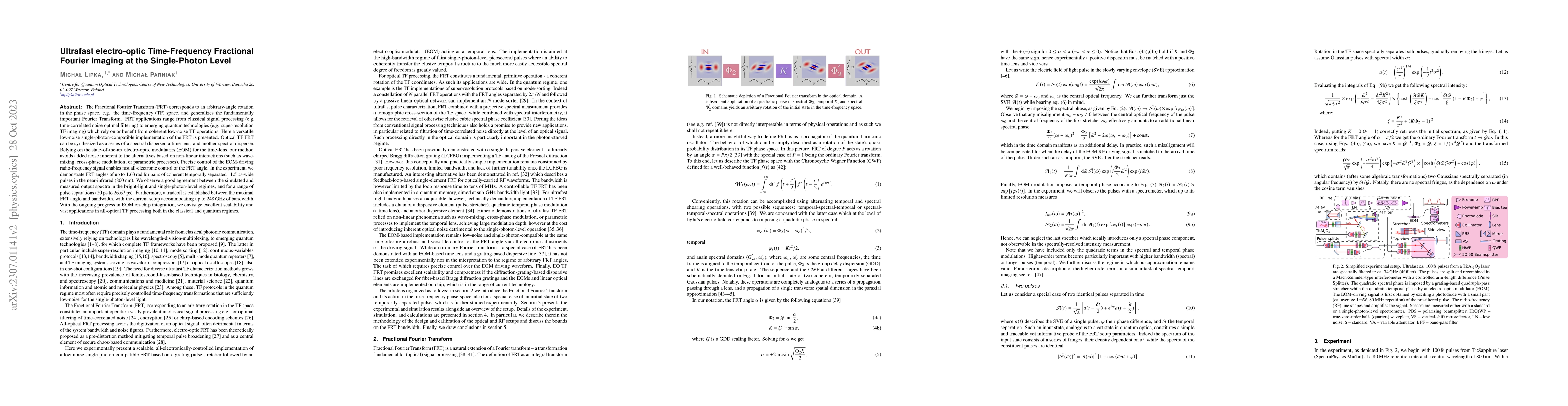 Thumbnail for Ultrafast electro-optic Time-Frequency Fractional Fourier Imaging at the
  Single-Photon Level