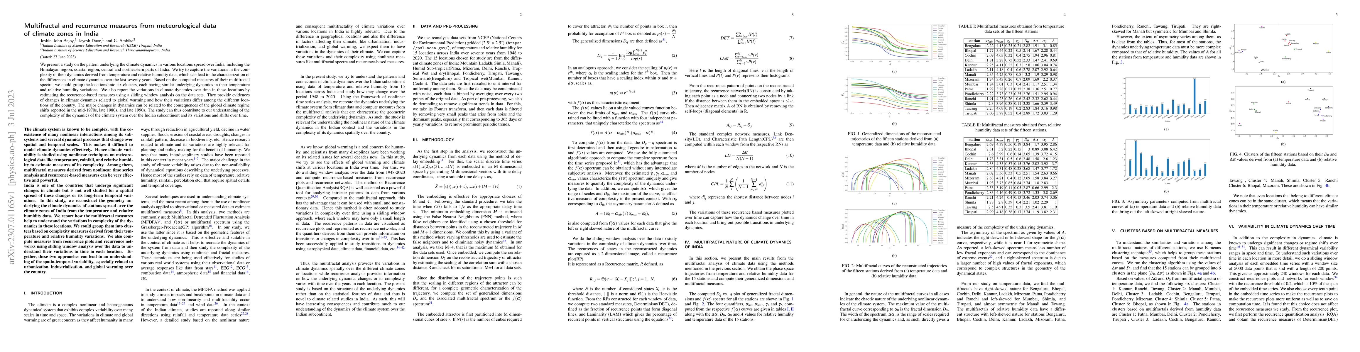 Thumbnail for Multifractal and recurrence measures from meteorological data of climate
  zones in India