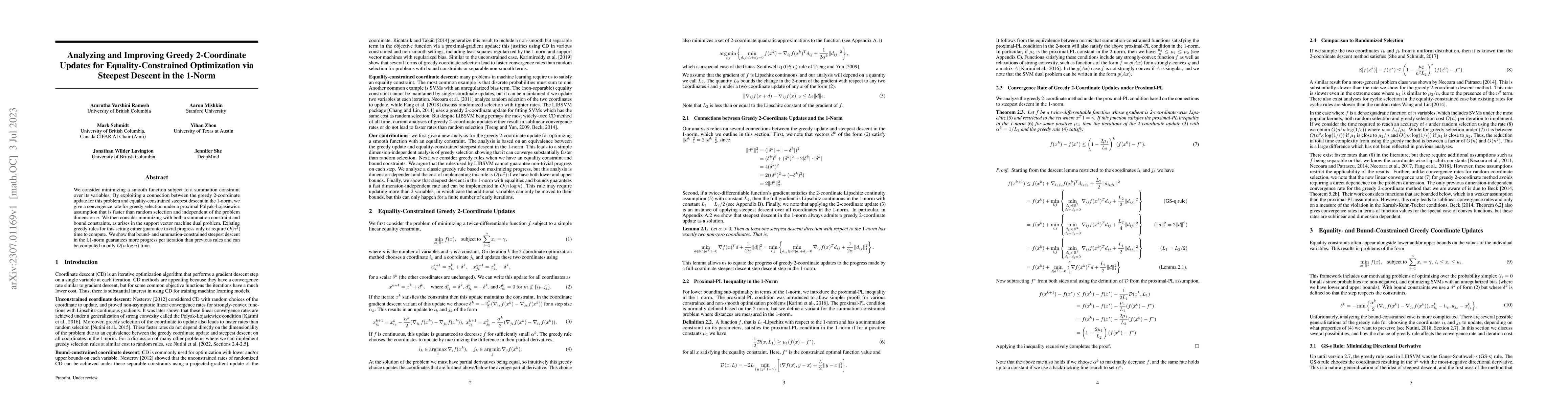 Thumbnail for Analyzing and Improving Greedy 2-Coordinate Updates for
  Equality-Constrained Optimization via Steepest Descent in the 1-Norm