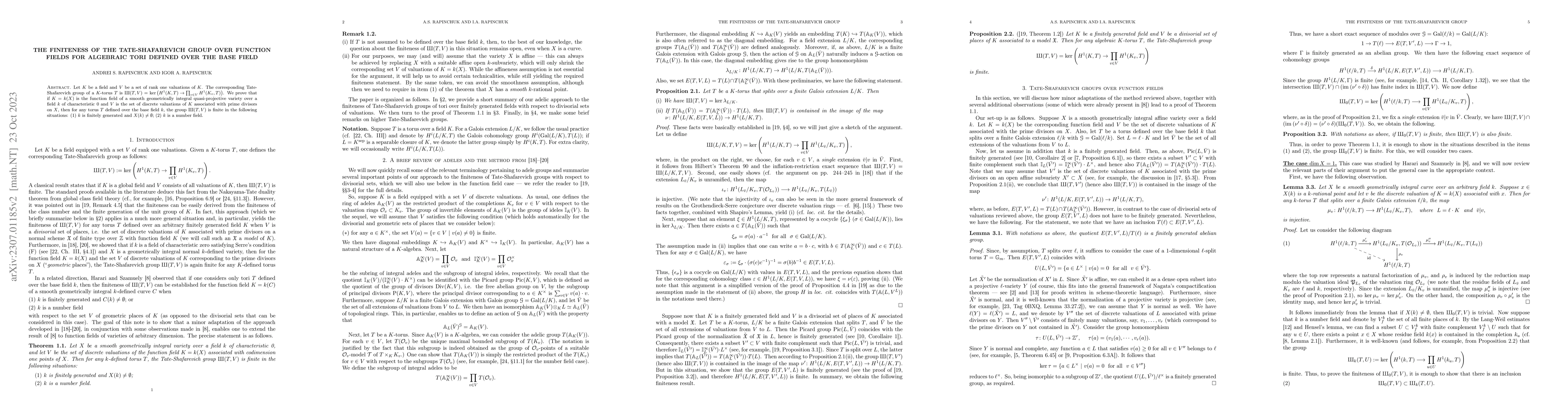 Thumbnail for The finiteness of the Tate-Shafarevich group over function fields for
  algebraic tori defined over the base field