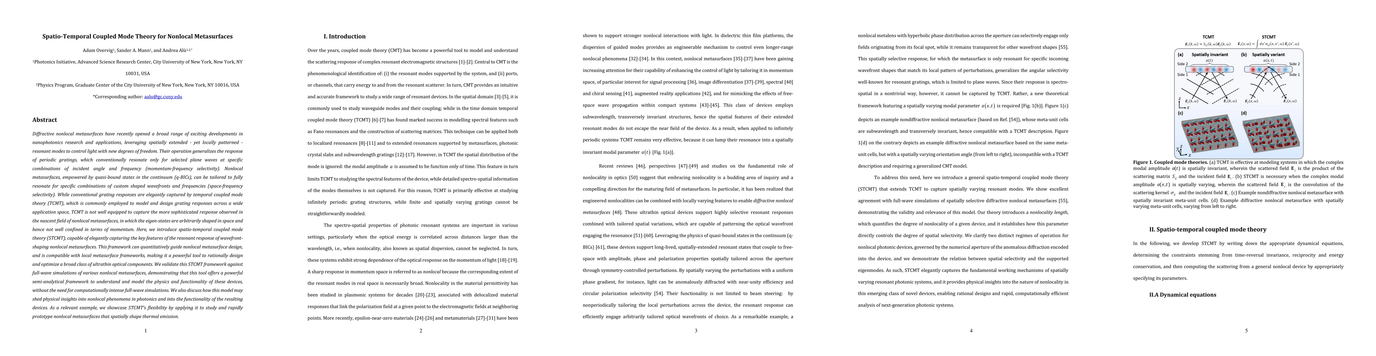 Thumbnail for Spatio-Temporal Coupled Mode Theory for Nonlocal Metasurfaces
