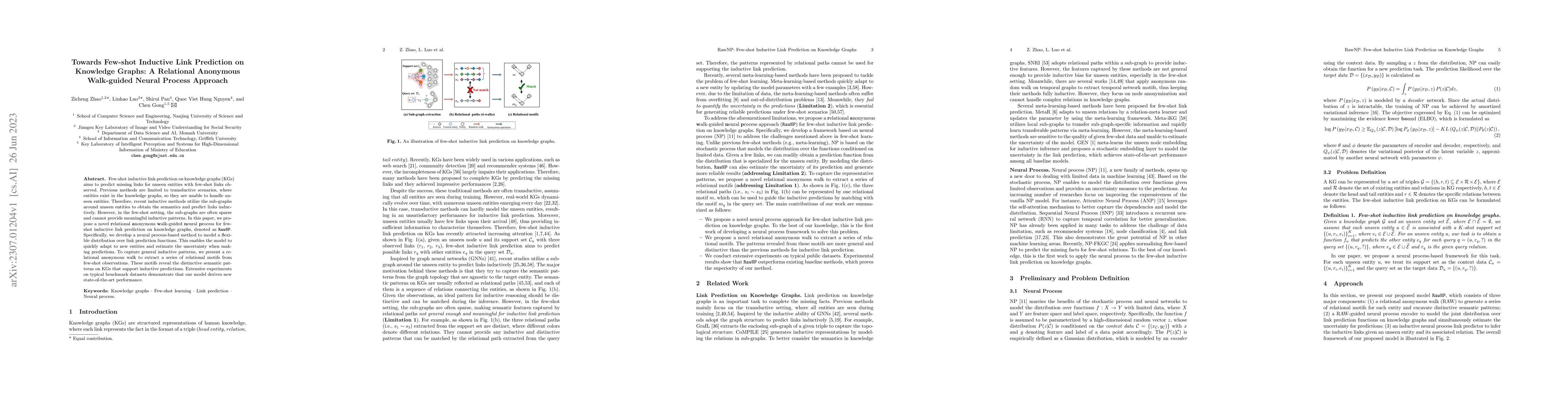 Thumbnail for Towards Few-shot Inductive Link Prediction on Knowledge Graphs: A
  Relational Anonymous Walk-guided Neural Process Approach