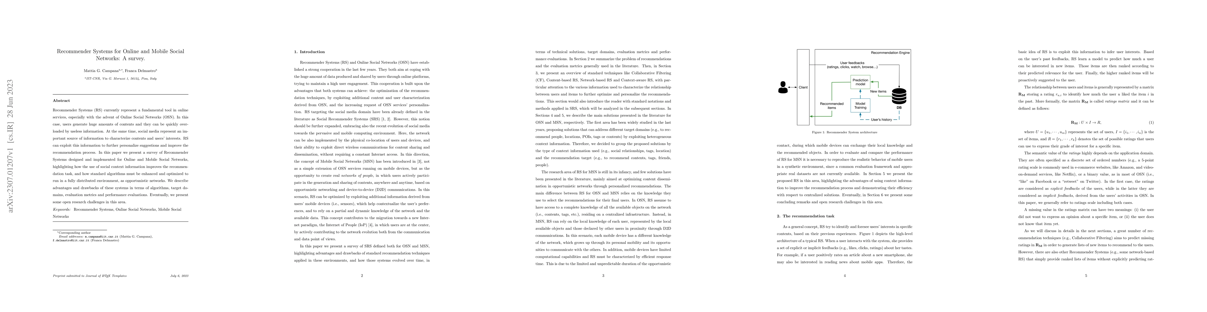 Thumbnail for Recommender Systems for Online and Mobile Social Networks: A survey
