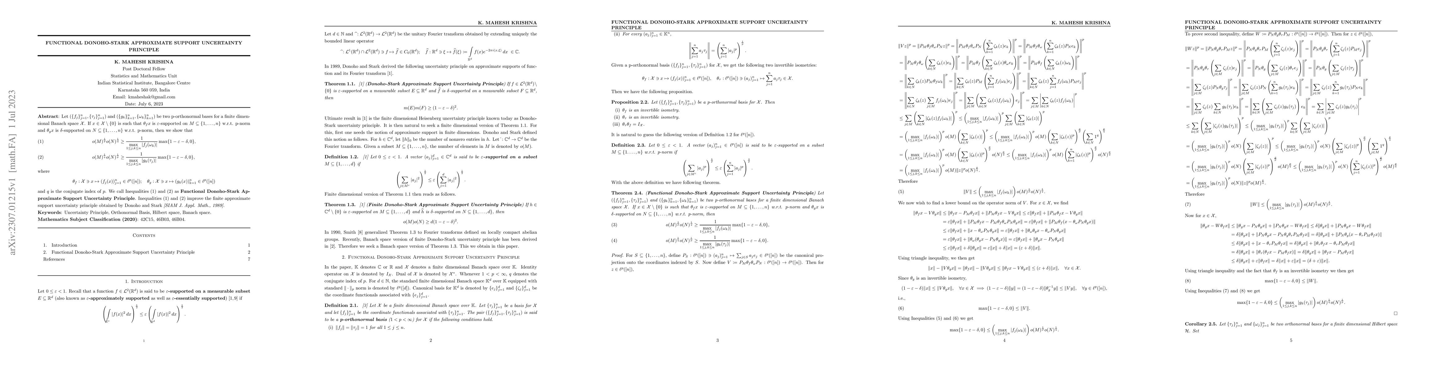 Thumbnail for Functional Donoho-Stark Approximate Support Uncertainty Principle