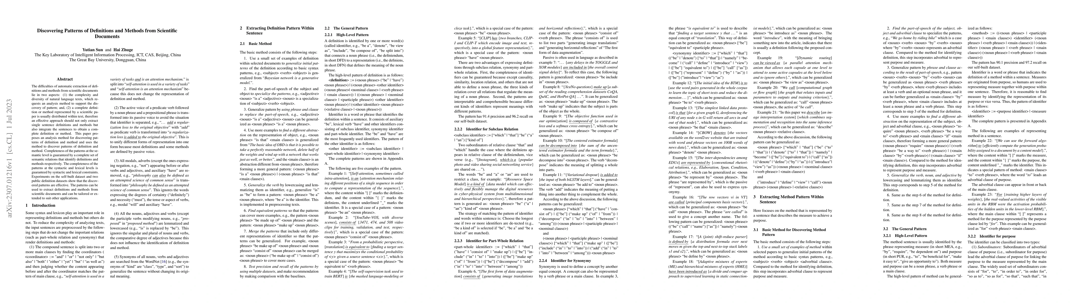 Thumbnail for Discovering Patterns of Definitions and Methods from Scientific
  Documents